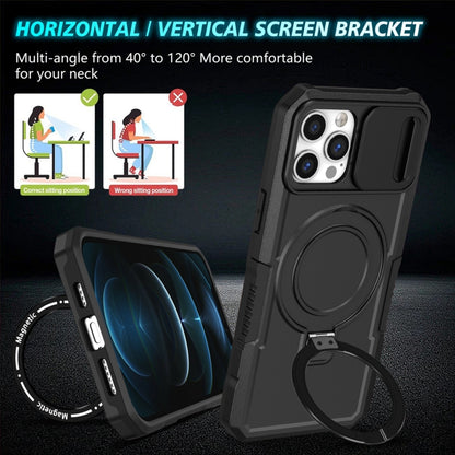 For iPhone 12 Pro Max Sliding Camshield MagSafe Holder TPU Hybrid PC Phone Case(Black) by buy2fix