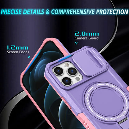For iPhone 12 Pro Sliding Camshield MagSafe Holder TPU Hybrid PC Phone Case(Pink Purple) by buy2fix