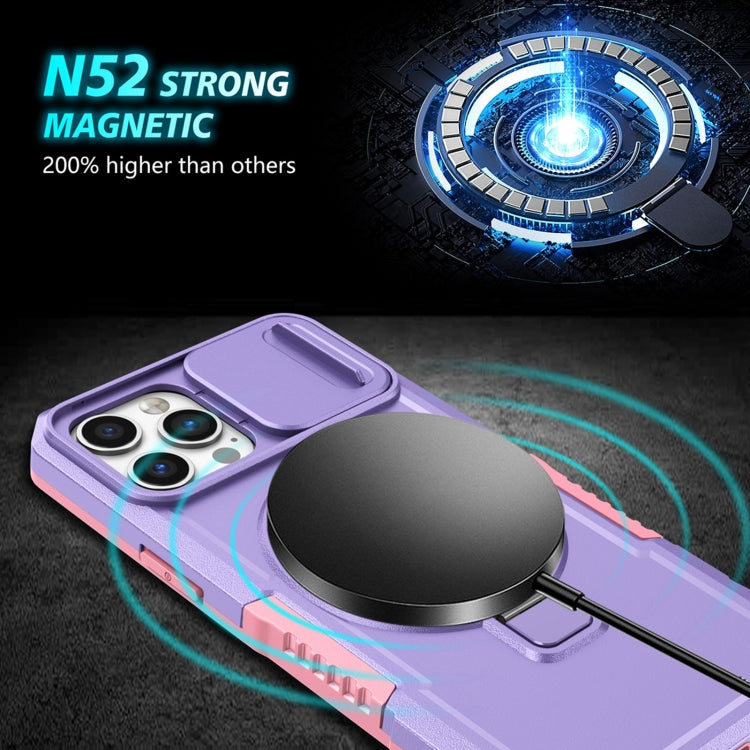 For iPhone 12 Pro Sliding Camshield MagSafe Holder TPU Hybrid PC Phone Case(Pink Purple) by buy2fix