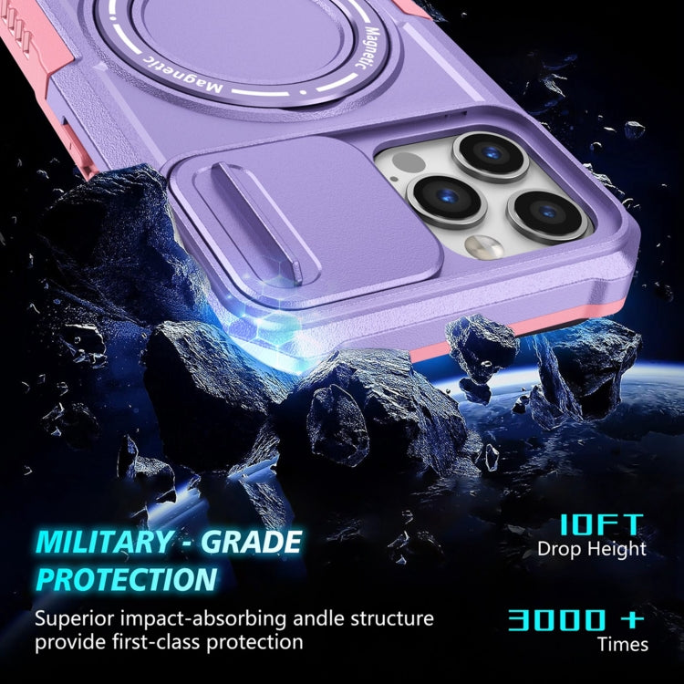 For iPhone 12 Pro Sliding Camshield MagSafe Holder TPU Hybrid PC Phone Case(Pink Purple) by buy2fix