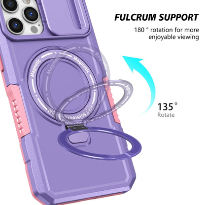 For iPhone 12 Pro Sliding Camshield MagSafe Holder TPU Hybrid PC Phone Case(Pink Purple) by buy2fix