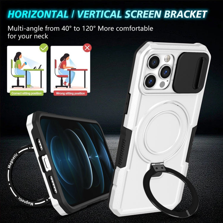 For iPhone 12 Pro Sliding Camshield Magsafe Holder TPU Hybrid PC Phone Case(Black White) - iPhone 12 / 12 Pro Cases by buy2fix | Online Shopping UK | buy2fix