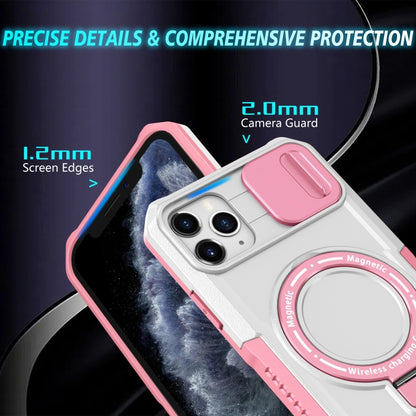 For iPhone 11 Pro Max Sliding Camshield MagSafe Holder TPU Hybrid PC Phone Case(Pink White) by buy2fix