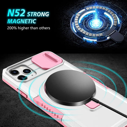 For iPhone 11 Pro Max Sliding Camshield MagSafe Holder TPU Hybrid PC Phone Case(Pink White) by buy2fix