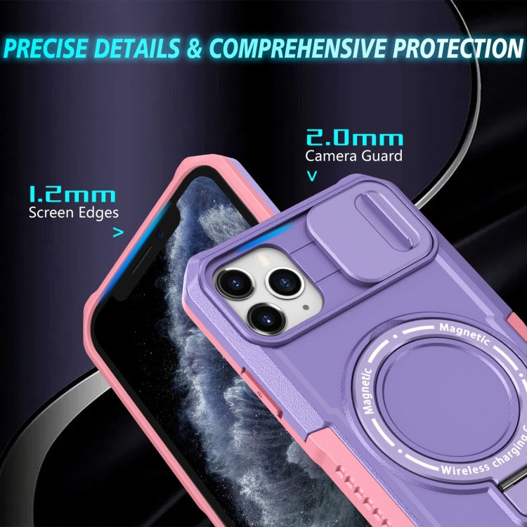 For iPhone 11 Pro Max Sliding Camshield MagSafe Holder TPU Hybrid PC Phone Case(Pink Purple) by buy2fix