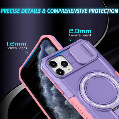 For iPhone 11 Pro Max Sliding Camshield MagSafe Holder TPU Hybrid PC Phone Case(Pink Purple) by buy2fix