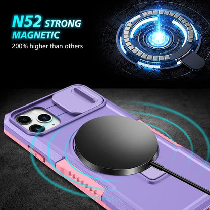 For iPhone 11 Pro Max Sliding Camshield MagSafe Holder TPU Hybrid PC Phone Case(Pink Purple) by buy2fix