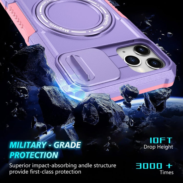 For iPhone 11 Pro Max Sliding Camshield MagSafe Holder TPU Hybrid PC Phone Case(Pink Purple) by buy2fix