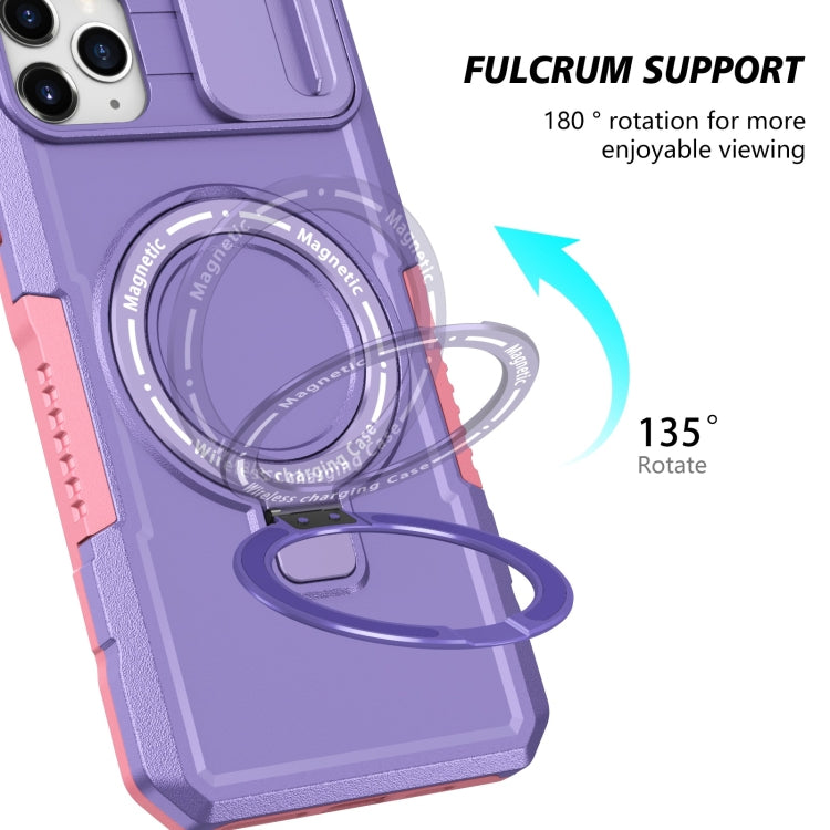 For iPhone 11 Pro Max Sliding Camshield MagSafe Holder TPU Hybrid PC Phone Case(Pink Purple) by buy2fix