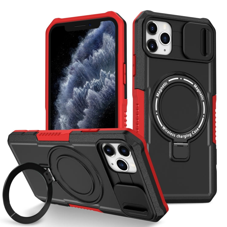 For iPhone 11 Pro Max Sliding Camshield Magsafe Holder TPU Hybrid PC Phone Case(Black Red) - iPhone 11 Pro Max Cases by buy2fix | Online Shopping UK | buy2fix