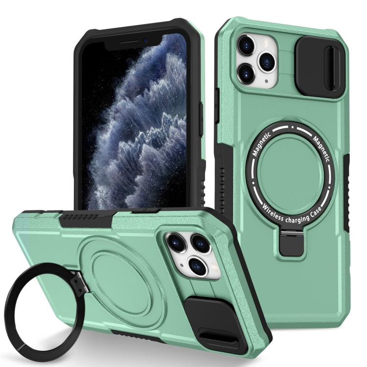For iPhone 11 Pro Max Sliding Camshield MagSafe Holder TPU Hybrid PC Phone Case(Light Blue) by buy2fix