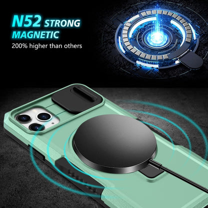 For iPhone 11 Pro Max Sliding Camshield MagSafe Holder TPU Hybrid PC Phone Case(Light Blue) by buy2fix