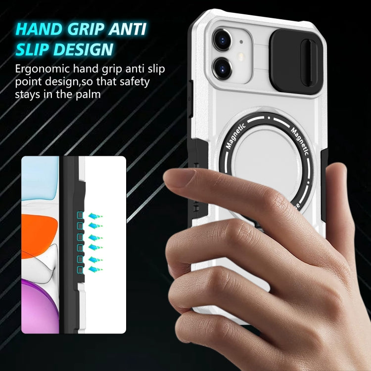 For iPhone 11 Sliding Camshield MagSafe Holder TPU Hybrid PC Phone Case(Black White) by buy2fix