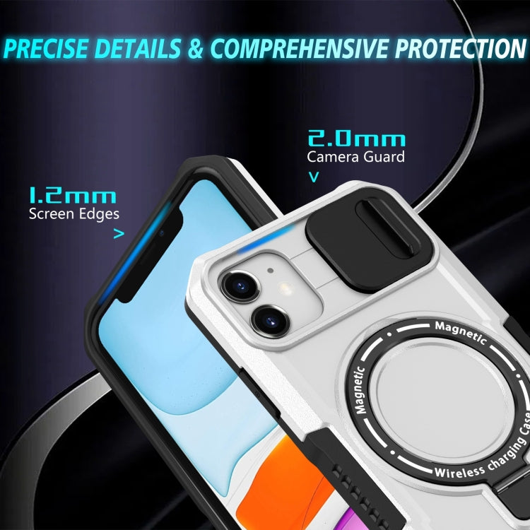 For iPhone 11 Sliding Camshield MagSafe Holder TPU Hybrid PC Phone Case(Black White) by buy2fix