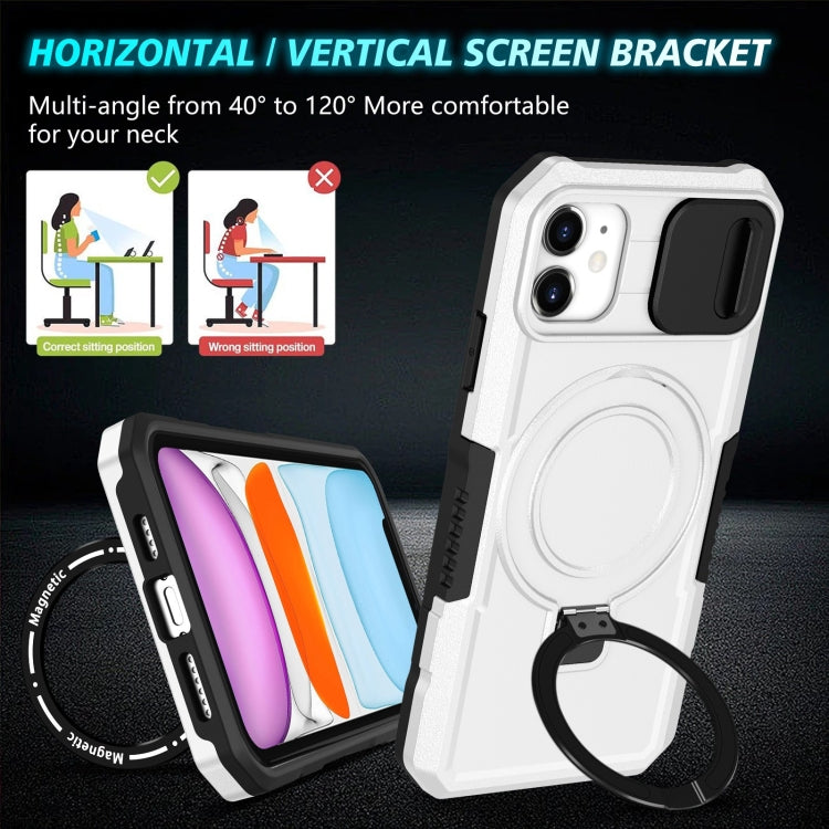 For iPhone 11 Sliding Camshield MagSafe Holder TPU Hybrid PC Phone Case(Black White) by buy2fix