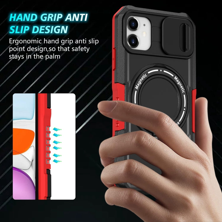 For iPhone 11 Sliding Camshield MagSafe Holder TPU Hybrid PC Phone Case(Black Red) by buy2fix