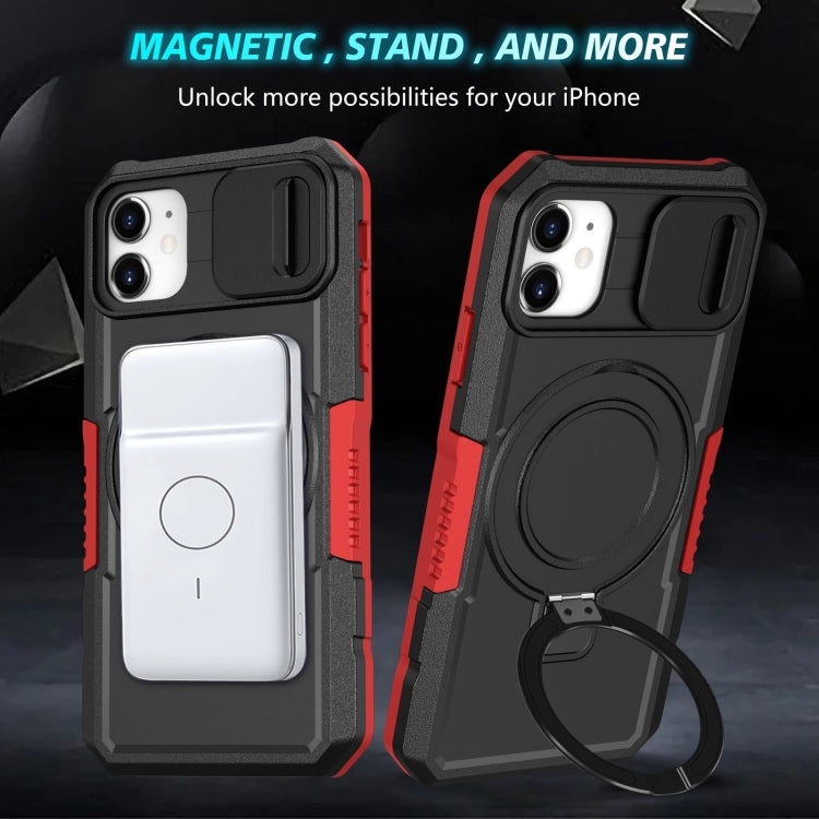 For iPhone 11 Sliding Camshield MagSafe Holder TPU Hybrid PC Phone Case(Black Red) by buy2fix