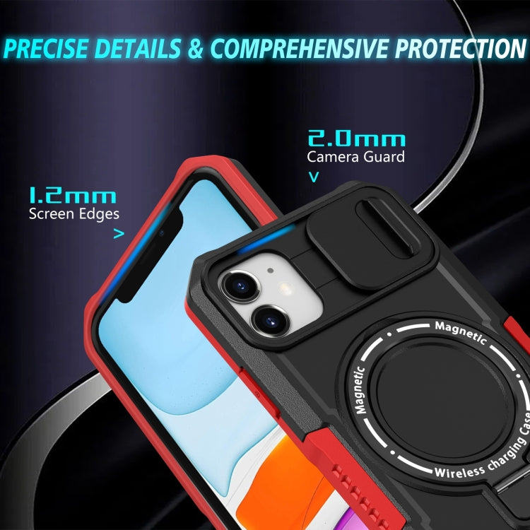 For iPhone 11 Sliding Camshield MagSafe Holder TPU Hybrid PC Phone Case(Black Red) by buy2fix