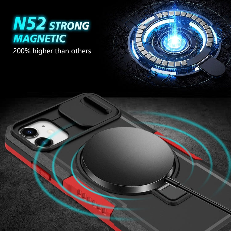 For iPhone 11 Sliding Camshield MagSafe Holder TPU Hybrid PC Phone Case(Black Red) by buy2fix