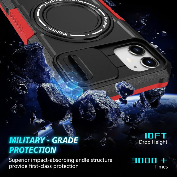 For iPhone 11 Sliding Camshield MagSafe Holder TPU Hybrid PC Phone Case(Black Red) by buy2fix
