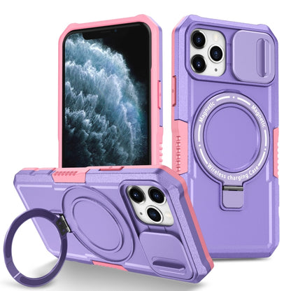 For iPhone 11 Pro Sliding Camshield MagSafe Holder TPU Hybrid PC Phone Case(Pink Purple) by buy2fix