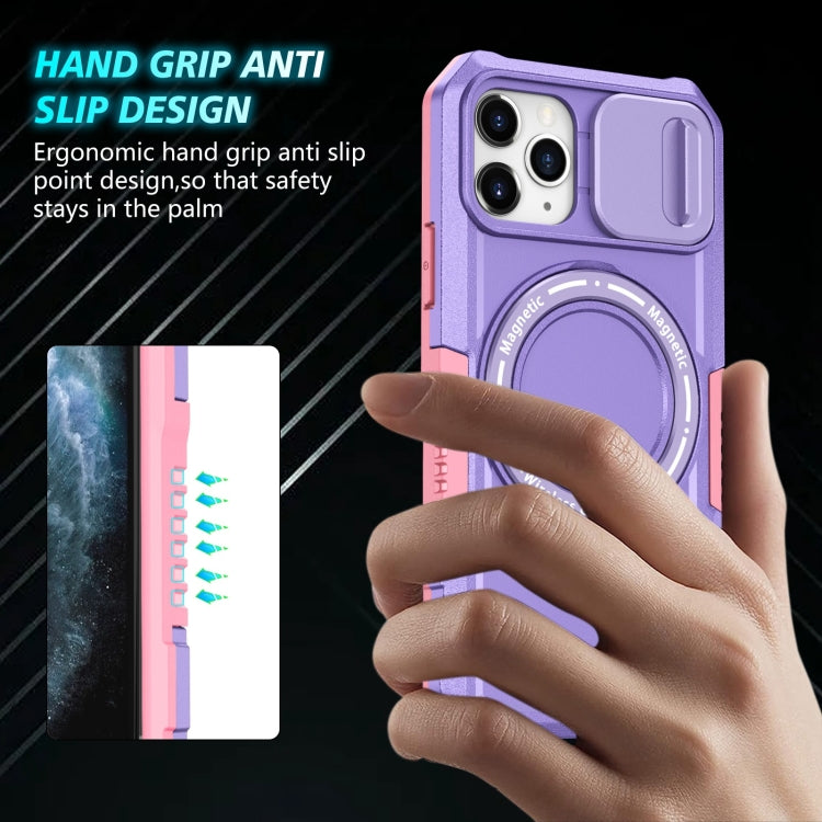 For iPhone 11 Pro Sliding Camshield MagSafe Holder TPU Hybrid PC Phone Case(Pink Purple) by buy2fix