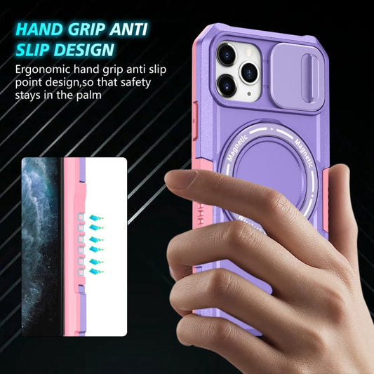 For iPhone 11 Pro Sliding Camshield MagSafe Holder TPU Hybrid PC Phone Case(Pink Purple) by buy2fix