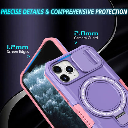 For iPhone 11 Pro Sliding Camshield MagSafe Holder TPU Hybrid PC Phone Case(Pink Purple) by buy2fix