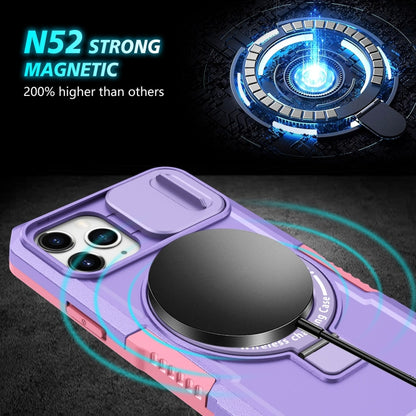 For iPhone 11 Pro Sliding Camshield MagSafe Holder TPU Hybrid PC Phone Case(Pink Purple) by buy2fix