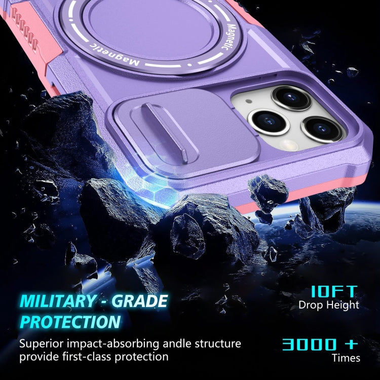 For iPhone 11 Pro Sliding Camshield MagSafe Holder TPU Hybrid PC Phone Case(Pink Purple) by buy2fix