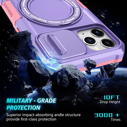 For iPhone 11 Pro Sliding Camshield MagSafe Holder TPU Hybrid PC Phone Case(Pink Purple) by buy2fix