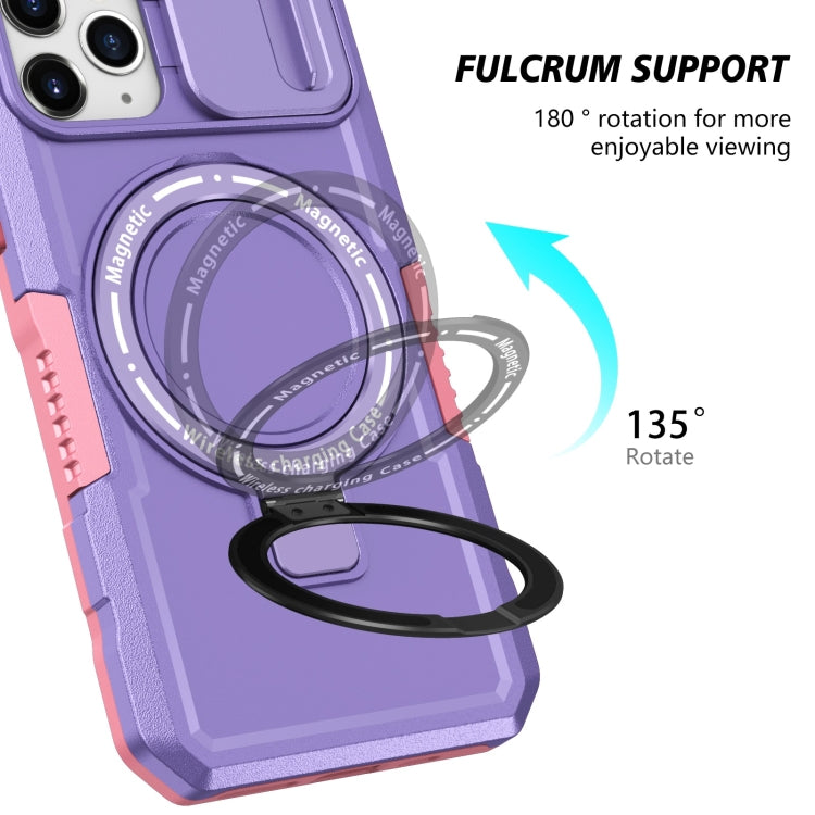 For iPhone 11 Pro Sliding Camshield MagSafe Holder TPU Hybrid PC Phone Case(Pink Purple) by buy2fix