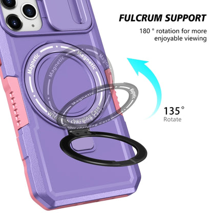 For iPhone 11 Pro Sliding Camshield MagSafe Holder TPU Hybrid PC Phone Case(Pink Purple) by buy2fix