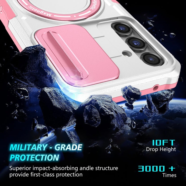 For Samsung Galaxy S23 FE 5G Sliding Camshield Magsafe Holder TPU Hybrid PC Phone Case(Pink White) - Galaxy S23 FE 5G Cases by buy2fix | Online Shopping UK | buy2fix