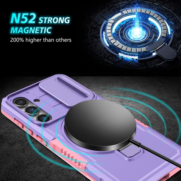 For Samsung Galaxy S23 FE 5G Sliding Camshield Magsafe Holder TPU Hybrid PC Phone Case(Pink Purple) - Galaxy S23 FE 5G Cases by buy2fix | Online Shopping UK | buy2fix