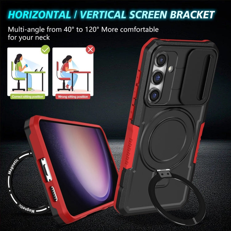 For Samsung Galaxy S23 FE 5G Sliding Camshield Magsafe Holder TPU Hybrid PC Phone Case(Black Red) - Galaxy S23 FE 5G Cases by buy2fix | Online Shopping UK | buy2fix