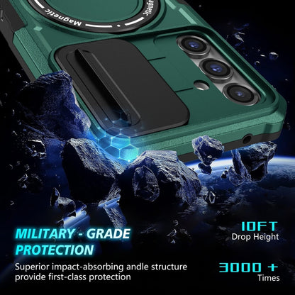 For Samsung Galaxy S23 FE 5G Sliding Camshield Magsafe Holder TPU Hybrid PC Phone Case(Deep Green) - Galaxy S23 FE 5G Cases by buy2fix | Online Shopping UK | buy2fix