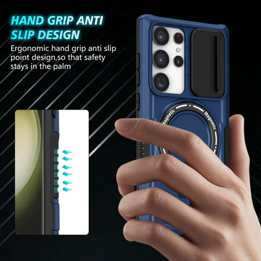 For Samsung Galaxy S23 Ultra 5G Sliding Camshield Magsafe Holder TPU Hybrid PC Phone Case(Royal Blue) by buy2fix