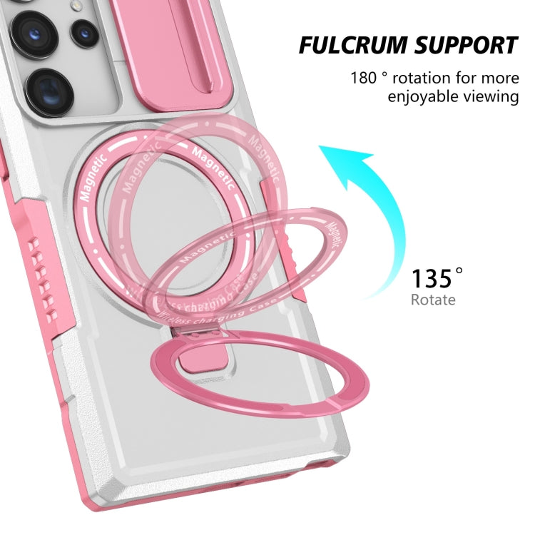 For Samsung Galaxy S23 Ultra 5G Sliding Camshield Magsafe Holder TPU Hybrid PC Phone Case(Pink White) - Galaxy S23 Ultra 5G Cases by buy2fix | Online Shopping UK | buy2fix