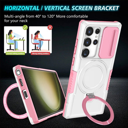 For Samsung Galaxy S23 Ultra 5G Sliding Camshield Magsafe Holder TPU Hybrid PC Phone Case(Pink White) - Galaxy S23 Ultra 5G Cases by buy2fix | Online Shopping UK | buy2fix