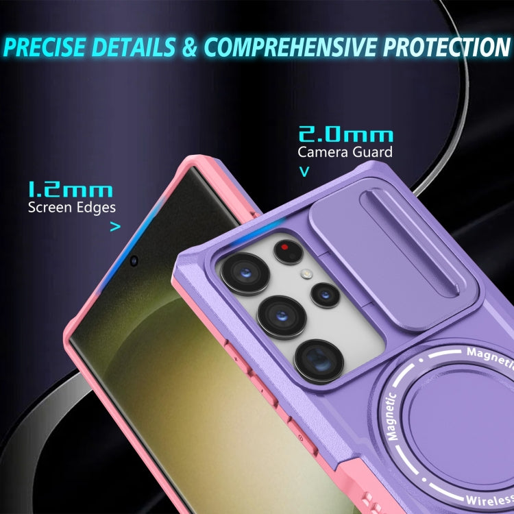 For Samsung Galaxy S23 Ultra 5G Sliding Camshield Magsafe Holder TPU Hybrid PC Phone Case(Pink Purple) - Galaxy S23 Ultra 5G Cases by buy2fix | Online Shopping UK | buy2fix