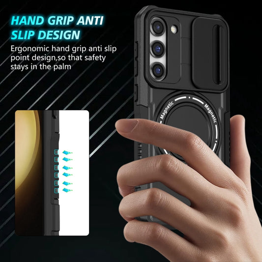 For Samsung Galaxy S23+ 5G Sliding Camshield Magsafe Holder TPU Hybrid PC Phone Case(Black) by buy2fix