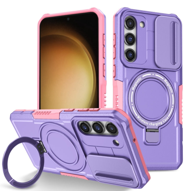 For Samsung Galaxy S23 5G Sliding Camshield Magsafe Holder TPU Hybrid PC Phone Case(Pink Purple) - Galaxy S23 5G Cases by buy2fix | Online Shopping UK | buy2fix