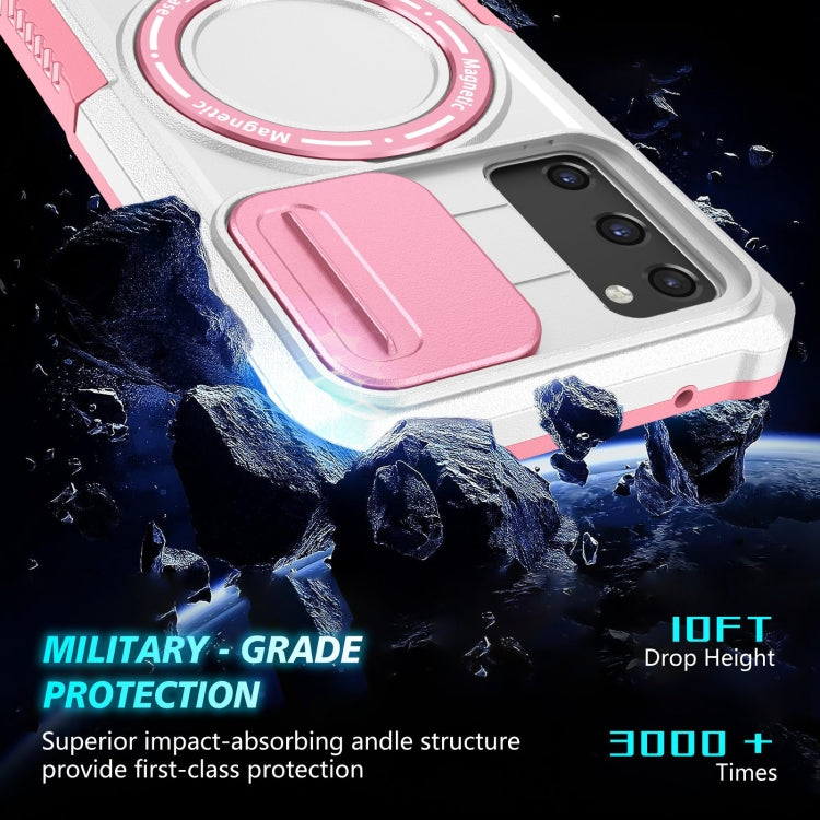 For Samsung Galaxy S20 FE Sliding Camshield Magsafe Holder TPU Hybrid PC Phone Case(Pink White) by buy2fix