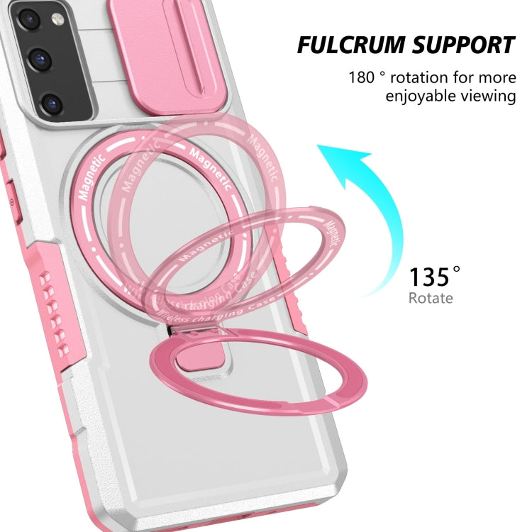 For Samsung Galaxy S20 FE Sliding Camshield Magsafe Holder TPU Hybrid PC Phone Case(Pink White) by buy2fix
