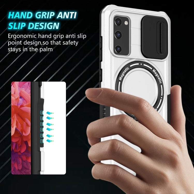 For Samsung Galaxy S20 FE Sliding Camshield Magsafe Holder TPU Hybrid PC Phone Case(Black White) by buy2fix