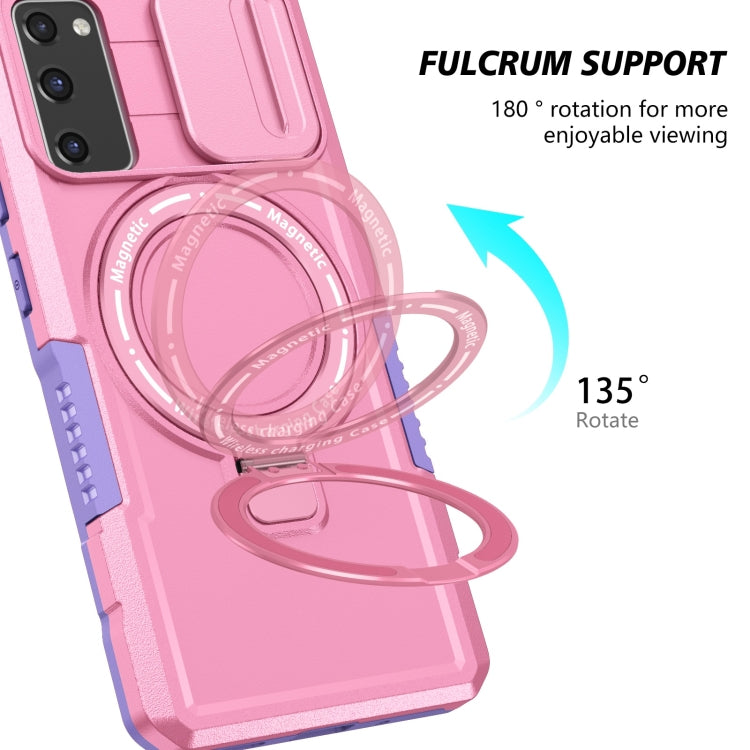 For Samsung Galaxy S20 FE Sliding Camshield Magsafe Holder TPU Hybrid PC Phone Case(Purple Pink) by buy2fix
