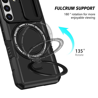 For Samsung Galaxy S22 5G Sliding Camshield Magsafe Holder TPU Hybrid PC Phone Case(Black) by buy2fix