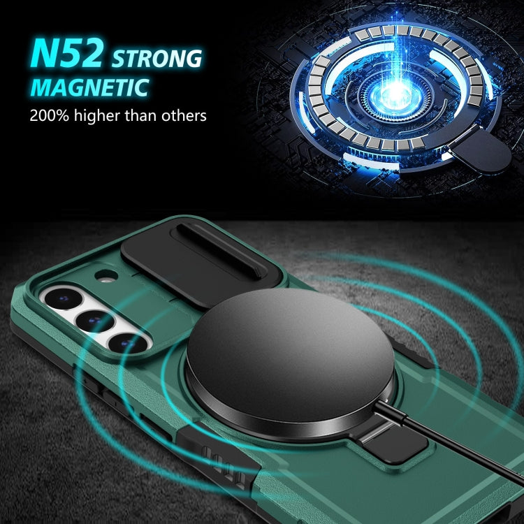 For Samsung Galaxy S22 5G Sliding Camshield Magsafe Holder TPU Hybrid PC Phone Case(Deep Green) by buy2fix