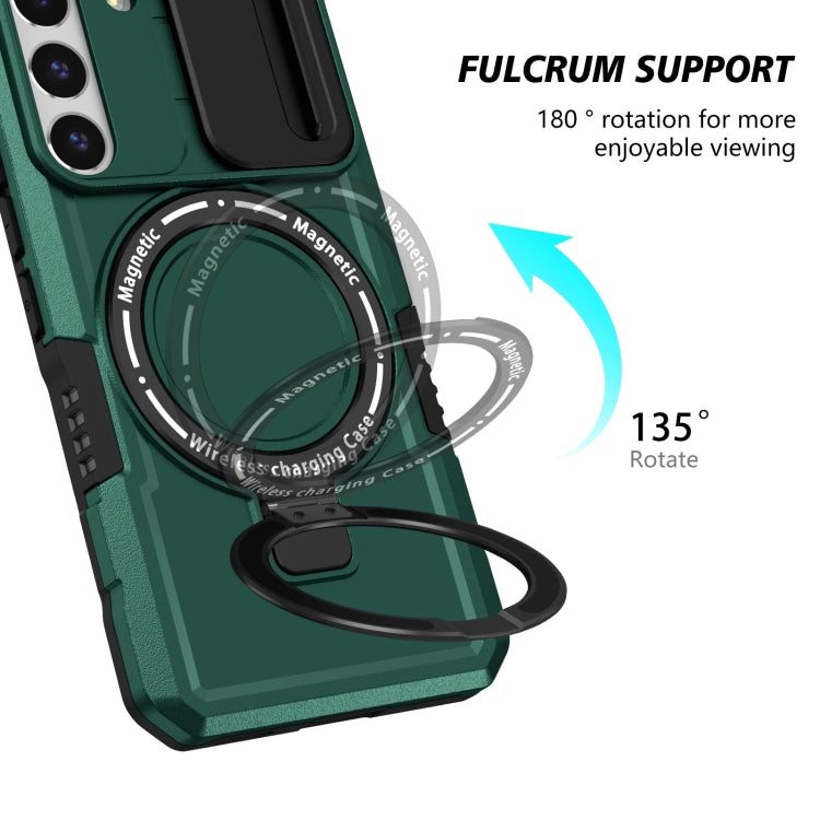 For Samsung Galaxy S22 5G Sliding Camshield Magsafe Holder TPU Hybrid PC Phone Case(Deep Green) by buy2fix